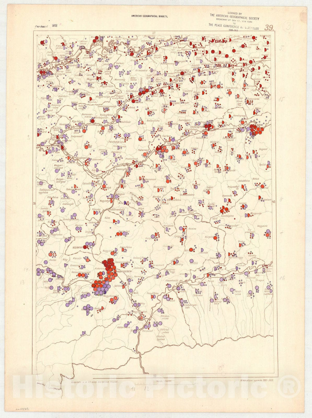 Map : Hungary 1918 39, Ethnographical map of Hungary, Carte ethnographiqe de la Hongrie , Antique Vintage Reproduction