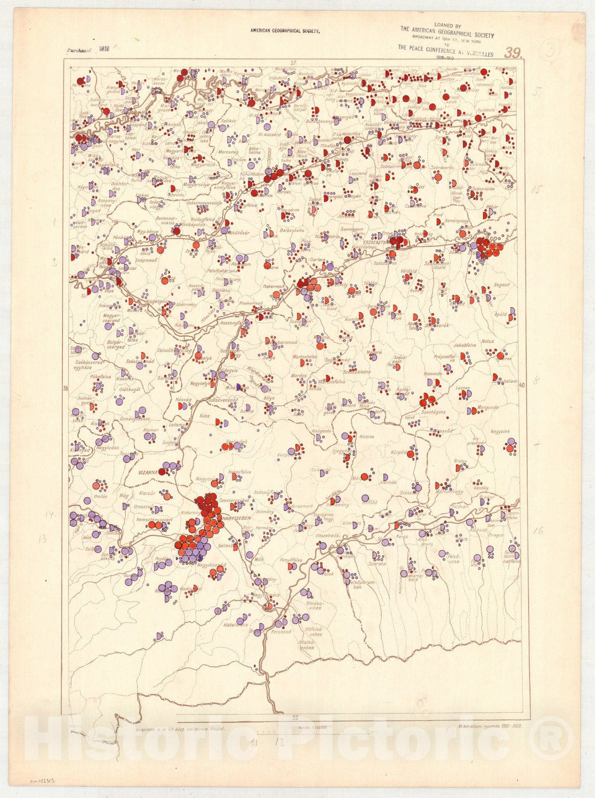 Map : Hungary 1918 39, Ethnographical map of Hungary, Carte ethnographiqe de la Hongrie , Antique Vintage Reproduction