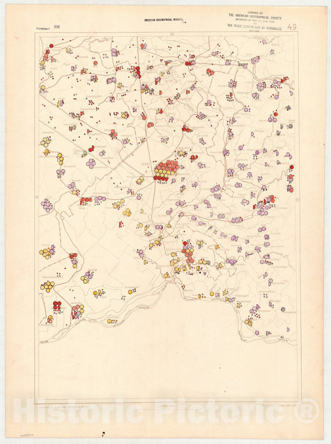 Map : Hungary 1918 44, Ethnographical map of Hungary, Carte ethnographiqe de la Hongrie , Antique Vintage Reproduction