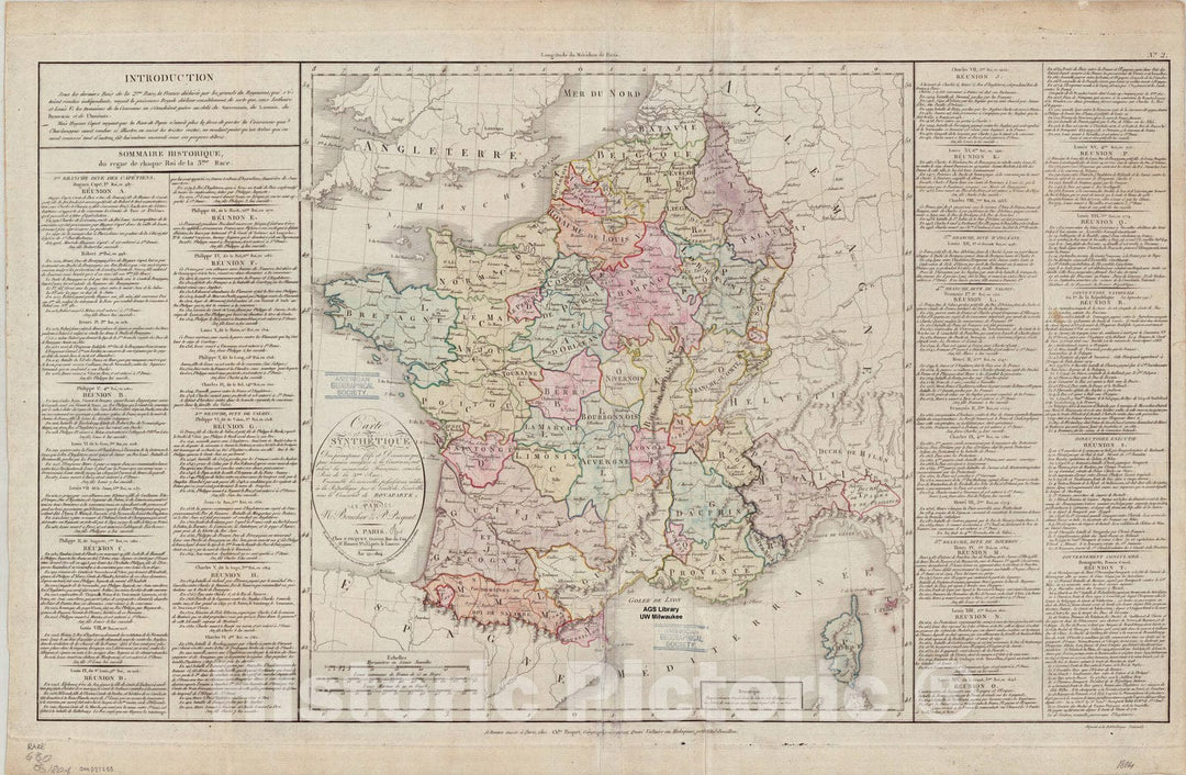 Map : France 1804, Antique Vintage Reproduction