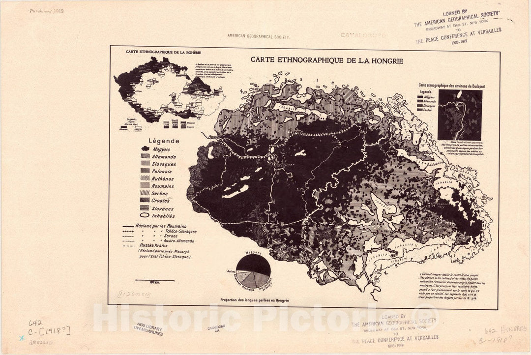 Map : Hungary 1918, Carte ethnographique de la Hongrie, Antique Vintage Reproduction