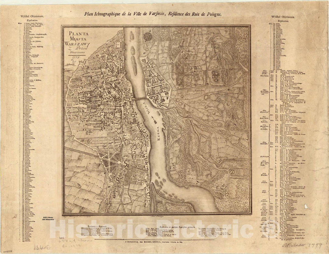 Map : Warsaw, Poland 1779, Planta Miasta Warszawy z Przedmiesciami 1779 , Antique Vintage Reproduction