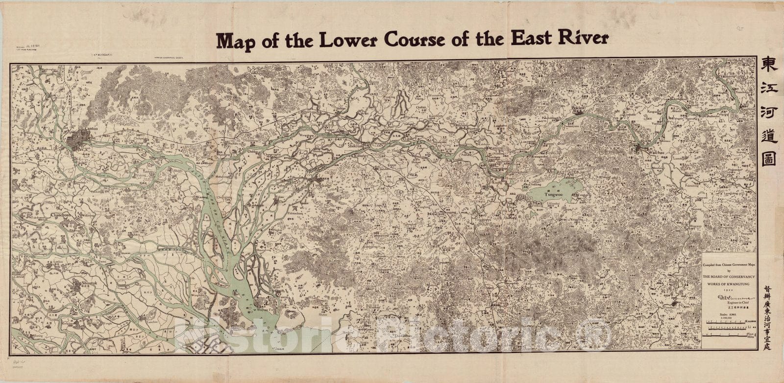 Map : Dong River, China 1922, Map of the lower course of the East River , Antique Vintage Reproduction