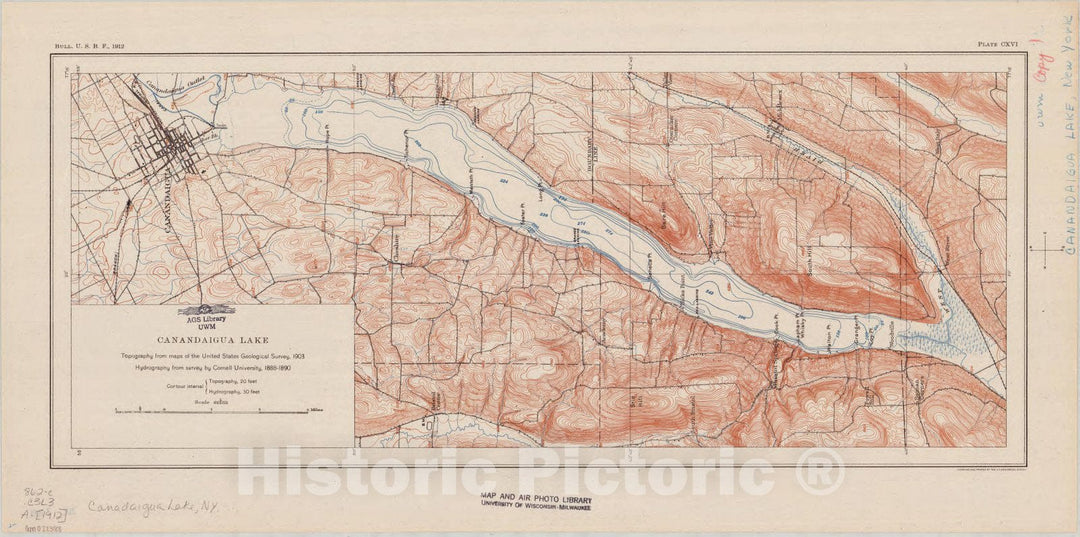 Map : Canandaigua Lake, New York 1912, Canandaigua Lake, Antique Vintage Reproduction