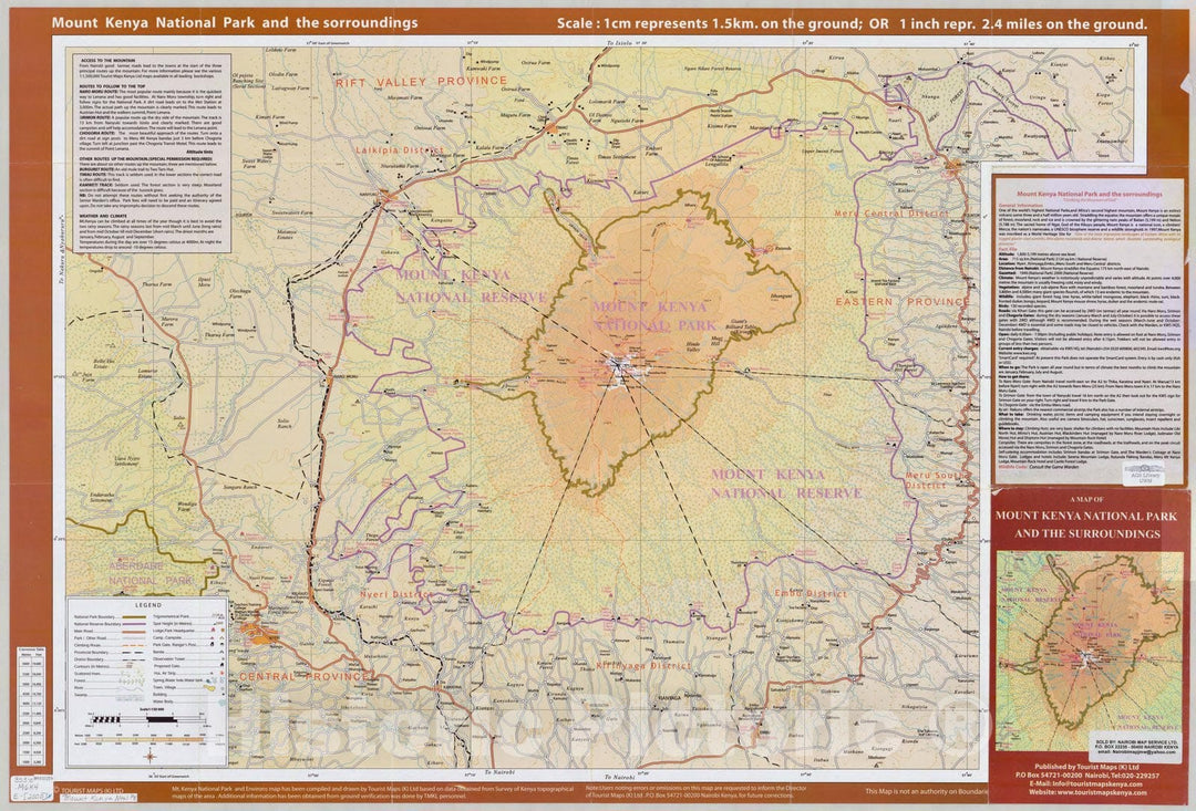 Map : Kenya National Park 2000, A map of Mount Kenya National Park and the surroundings , Antique Vintage Reproduction