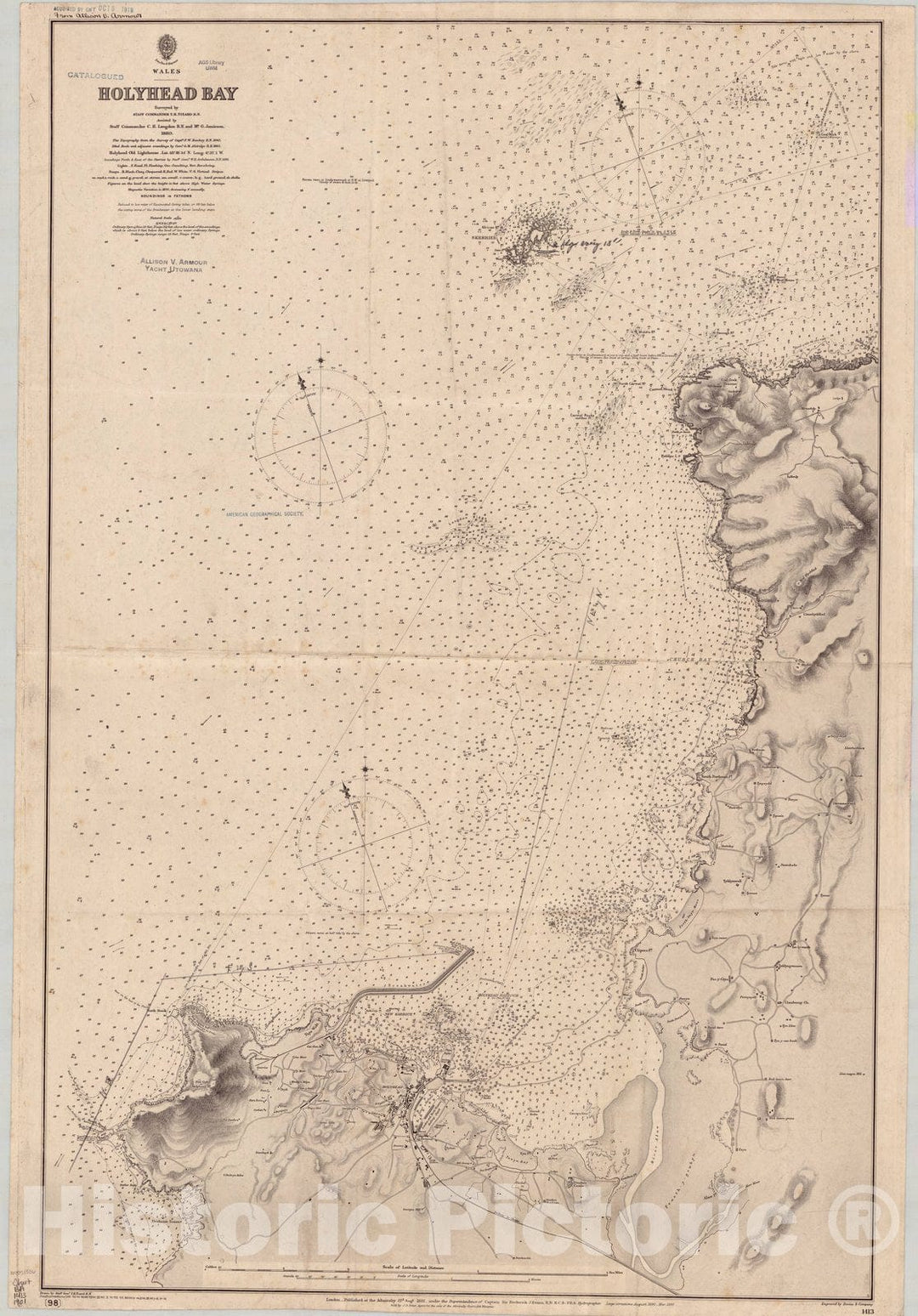 Map : Holyhead Bay, Wales 1901, Wales, Holyhead Bay , Antique Vintage Reproduction