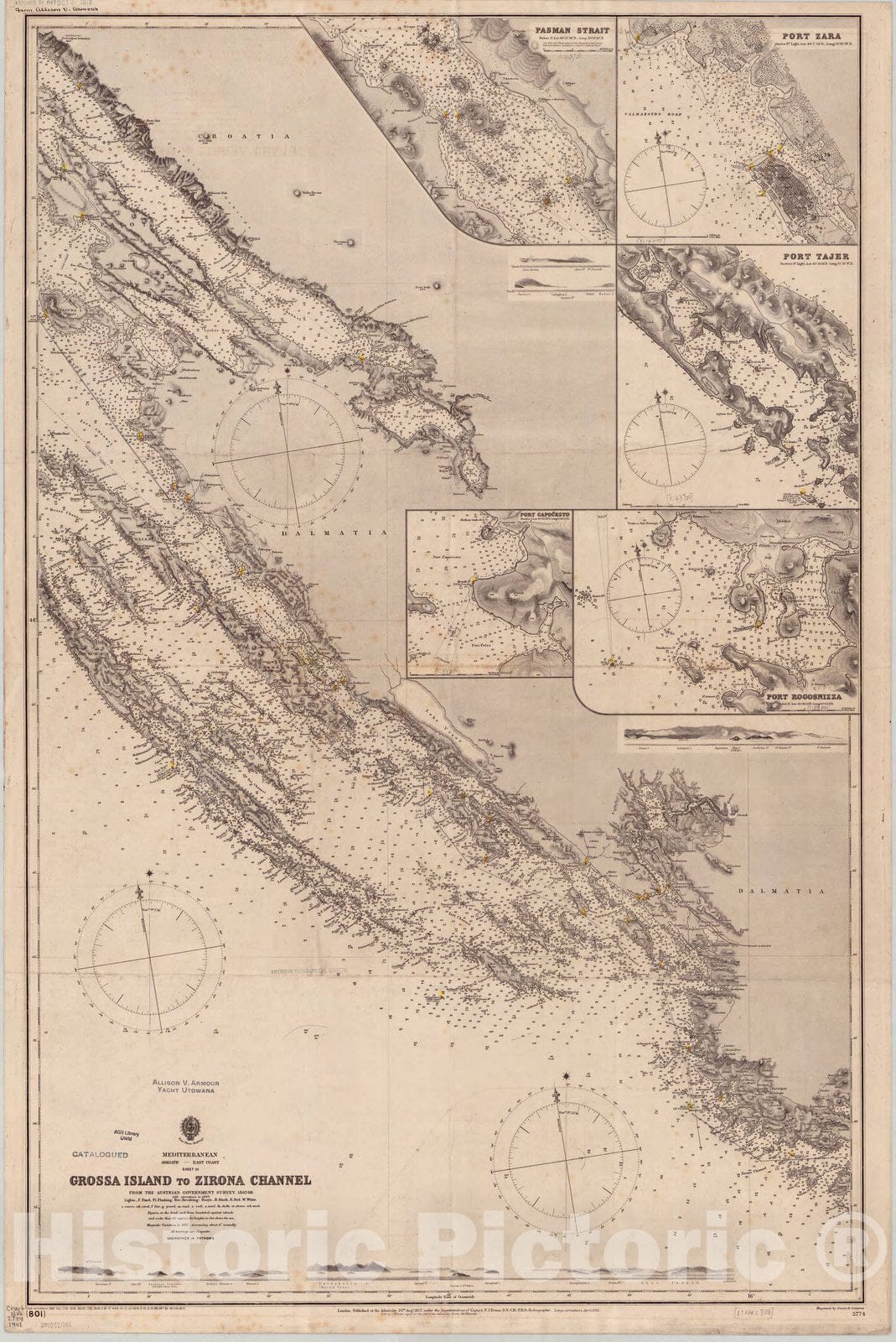 Map : Adriatic sea, east coast 1901, Mediterranean, Adriatic, east coast, sheet III, Grossa Island to Zirona Channel from the Austrian government survey 1867-68