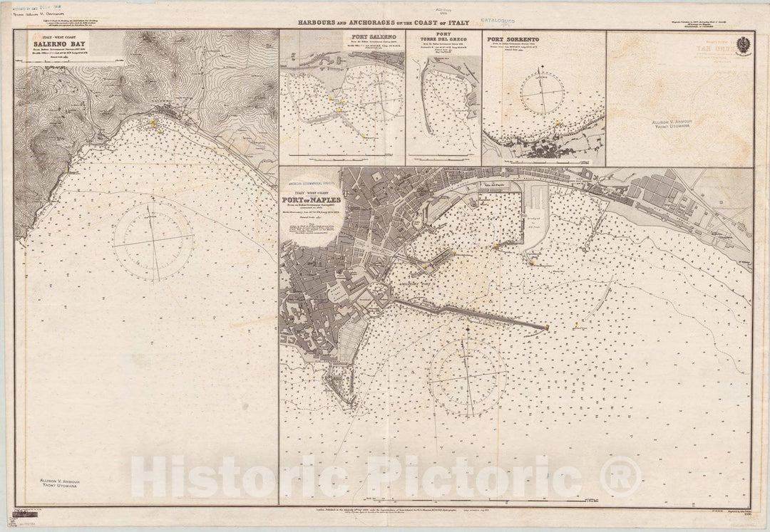 Map : Italy harbors 1906, Harbours and anchorages on the coast of Italy , Antique Vintage Reproduction