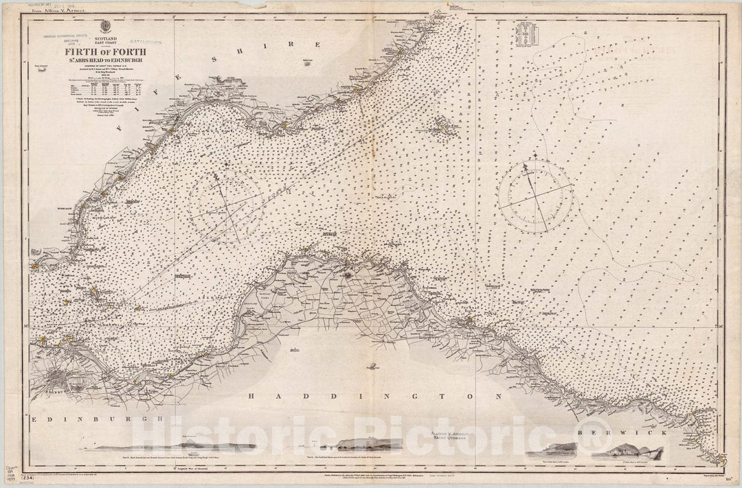 Map : Scotland, east coast 1899, Scotland, east coast, Firth of Forth, St. Abbs Head to Edinburgh , Antique Vintage Reproduction