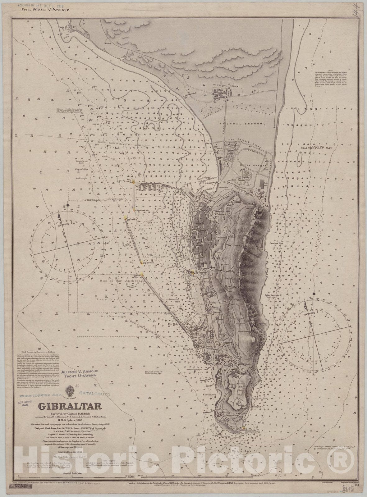 Map : Gibraltar 1907, Gibraltar , Antique Vintage Reproduction