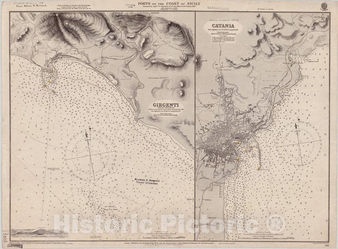 Map : Sicily 1906, Ports on the coast of Sicily , Antique Vintage Reproduction