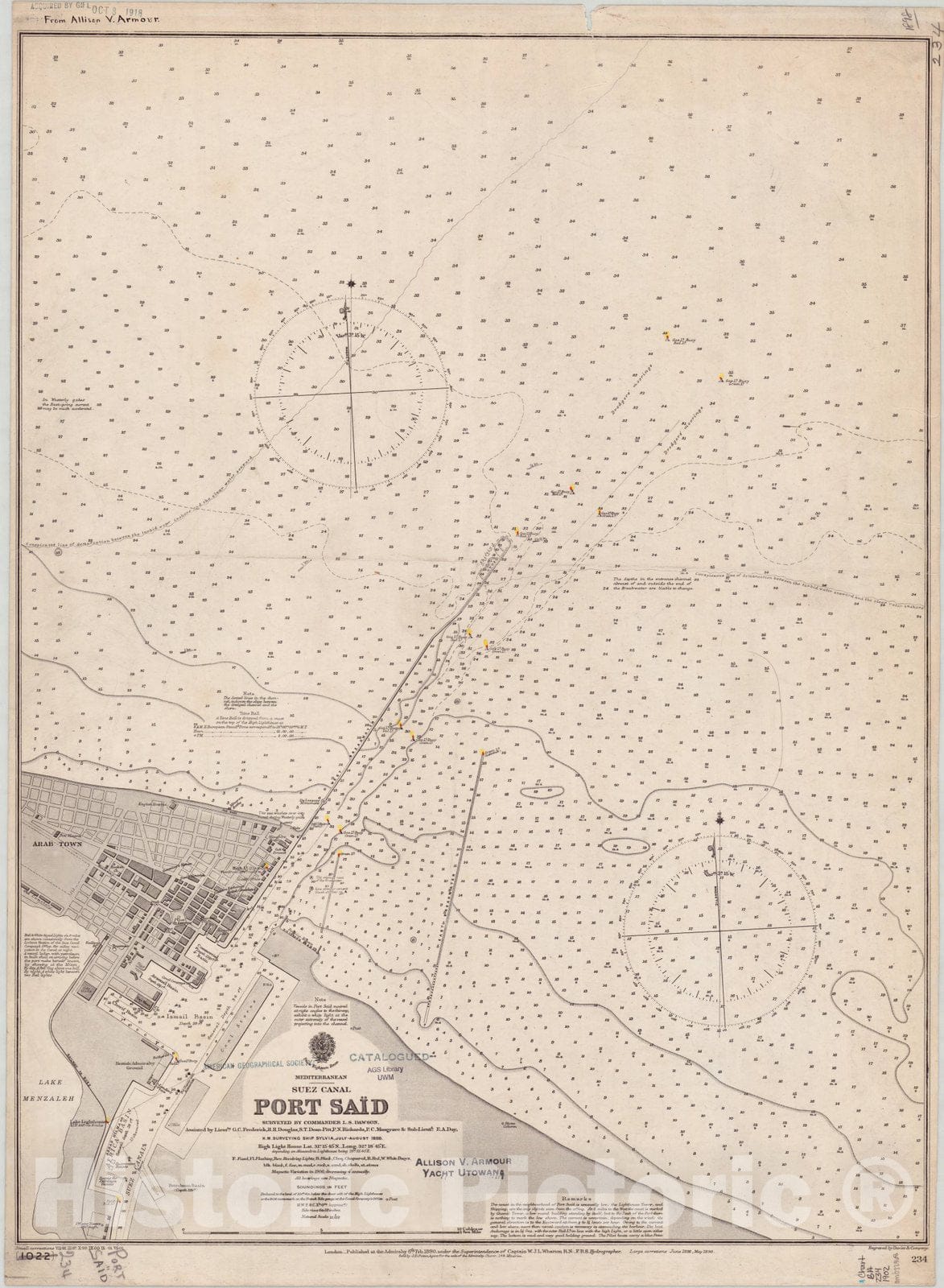 Map : Suez Canal, Egypt 1902, Mediterraneann, Suez Canal, Port Said , Antique Vintage Reproduction