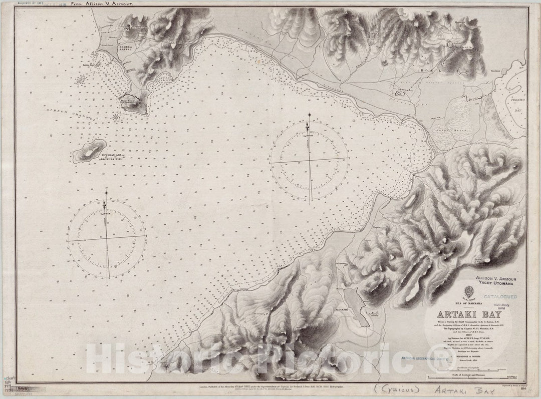 Map : Sea of Marbara, Turkey 1881, Sea of Marmara, Artaki Bay , Antique Vintage Reproduction