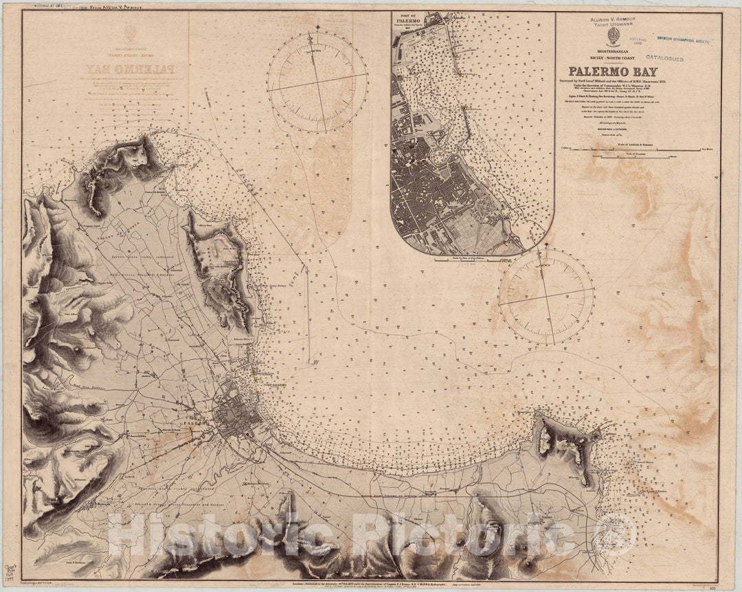 Map : Sicily, Italy 1899, Mediterranean, Sicily, north coast, Palermo Bay , Antique Vintage Reproduction