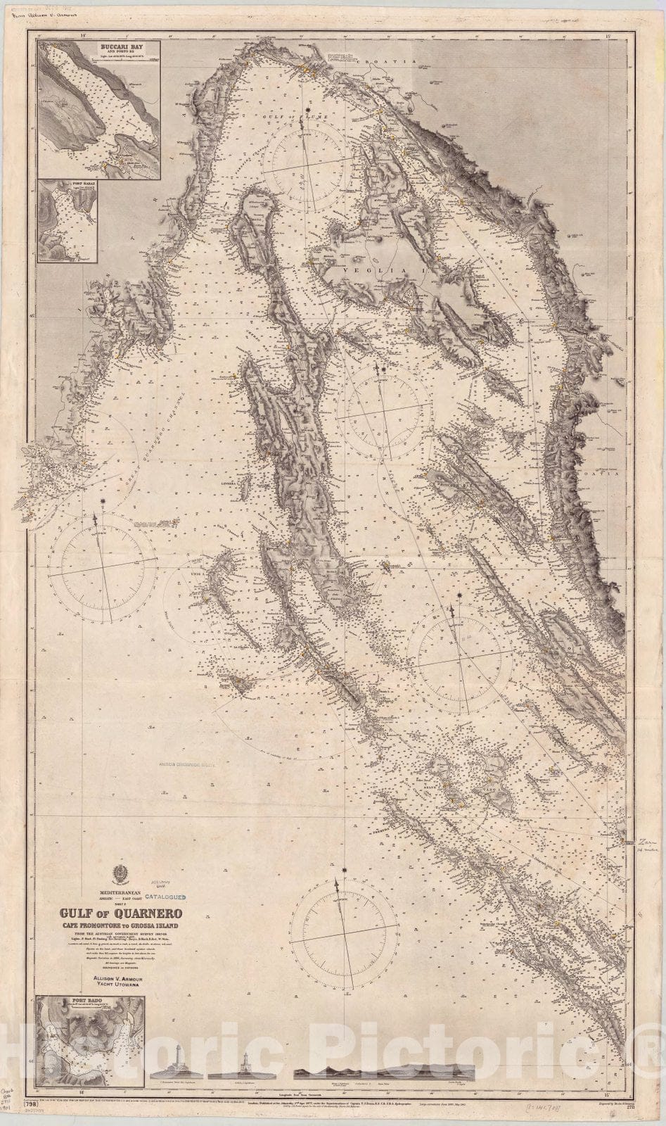 Map : Adriatic, east coast 1901, Mediterranean, Adriatic, east coast, sheet 2, Gulf of Quarnero, Cape Promontore to Grossa Island , Antique Vintage Reproduction