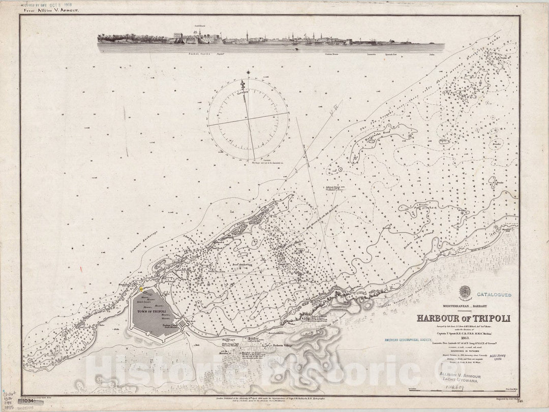 Map : Tripoli, Libya 1885, Mediterranean, Barbary, Harbour of Tripoli , Antique Vintage Reproduction