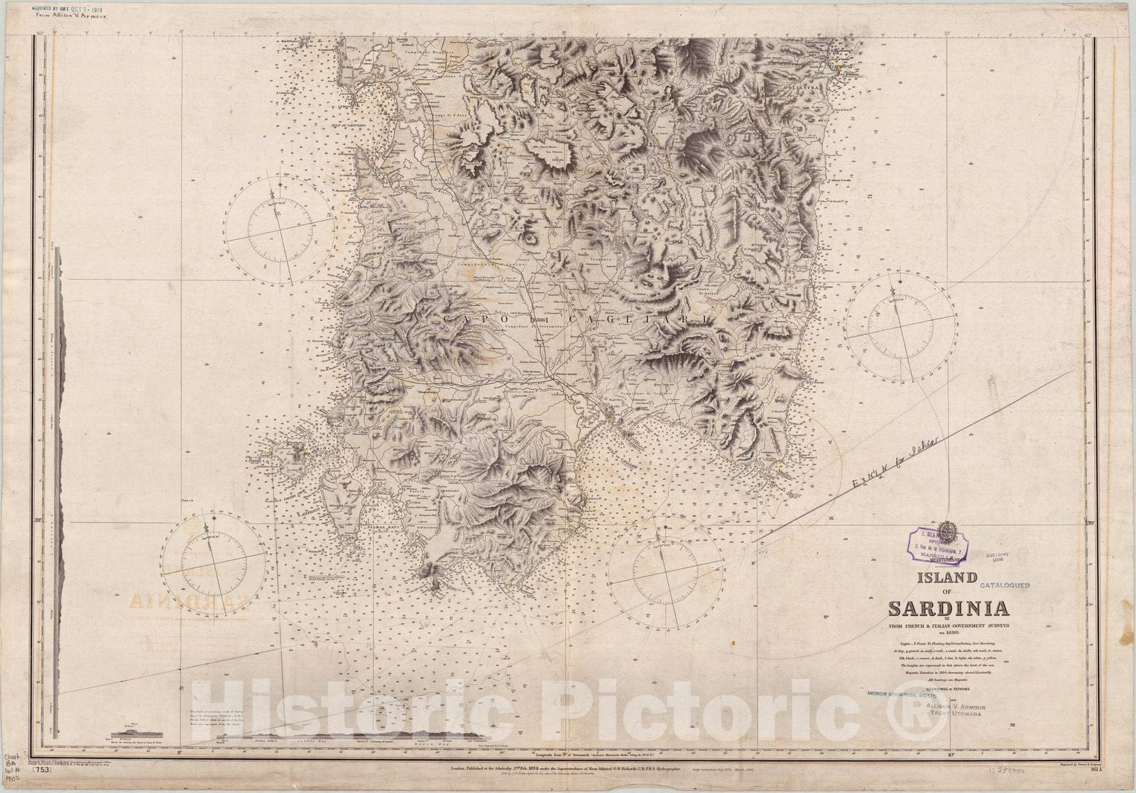 Map : Sardinia, Italy 1902, Mediterranean, Island of Sardinia , Antique Vintage Reproduction