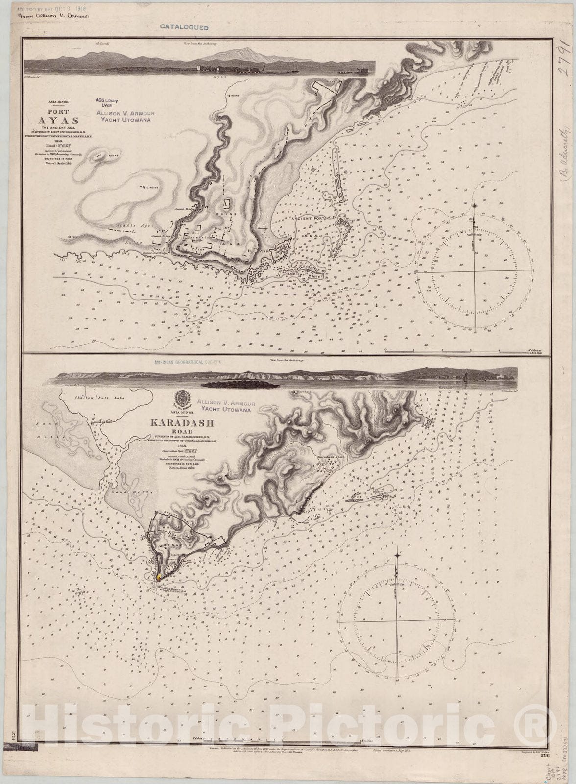 Map : Turkey 1872, Asia Minor, Port Ayas, the ancient AECAE [and] Asia Minor, Karadash Road , Antique Vintage Reproduction