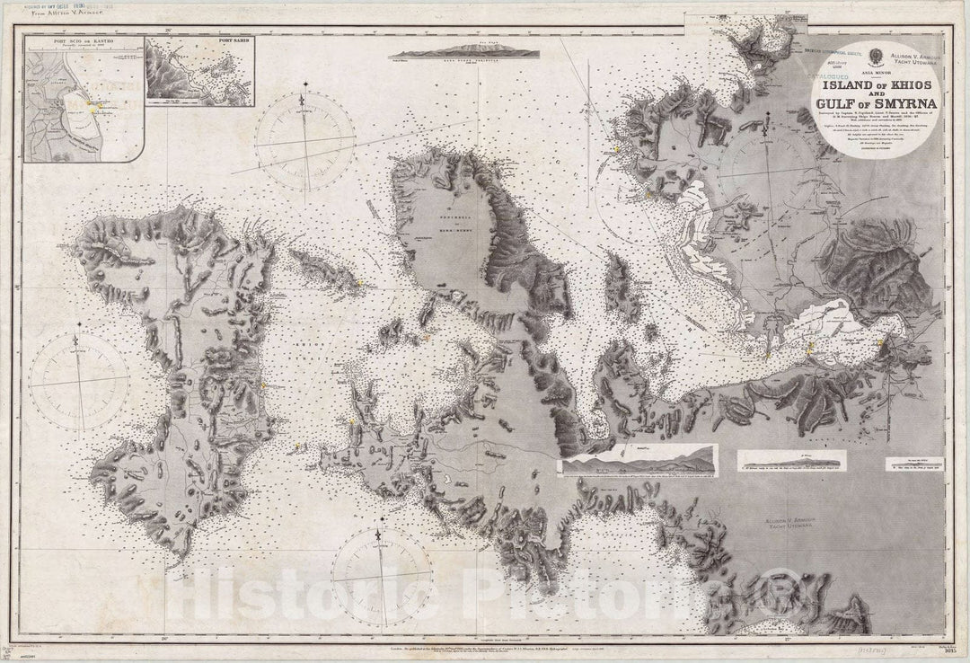 Map : Asia minor 1911, Asia Minor, Island of Khios and Gulf of Smyrna , Antique Vintage Reproduction