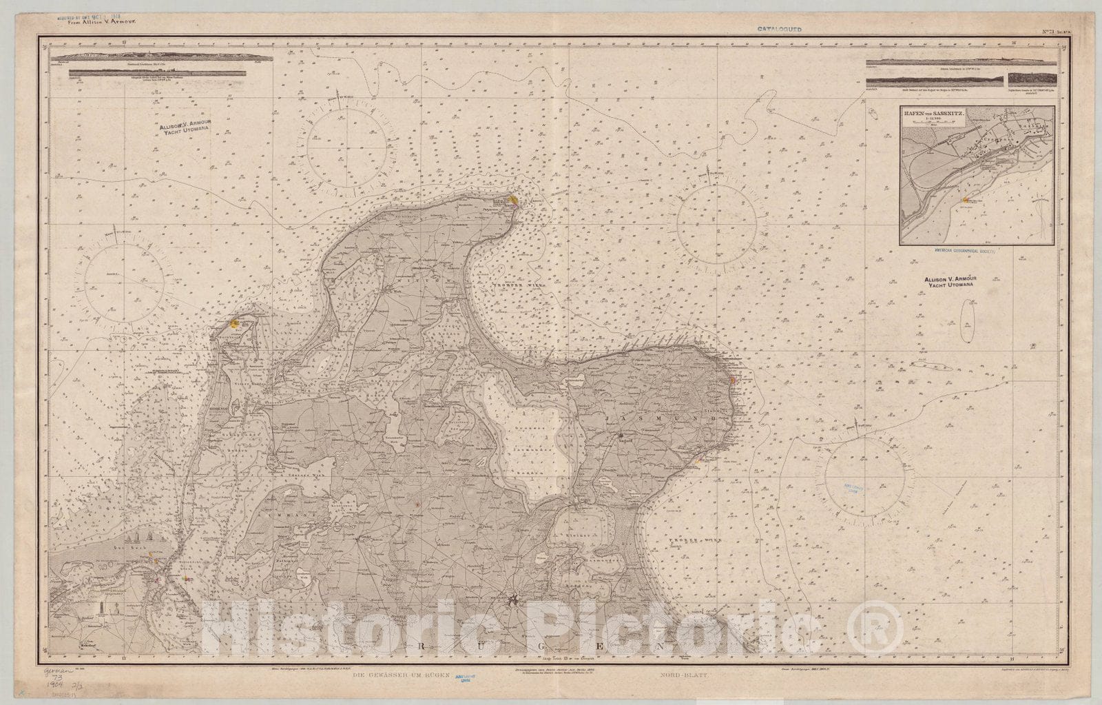 Map : Rugen, Germany 1904 1, Ost-see die GewA?sser um Rugen , Antique Vintage Reproduction