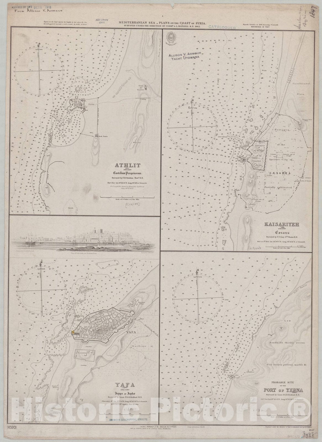 Map : Syria, coast 1864, Mediterranean Sea, plans on the coast of Syria , Antique Vintage Reproduction