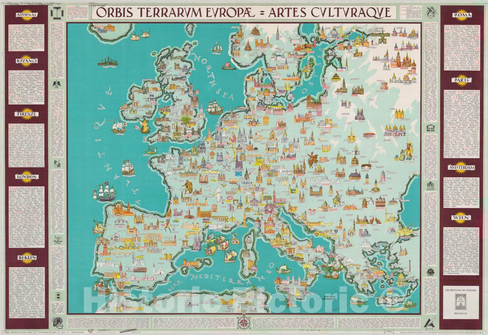 Map : Europe 1955, Orbis terrarum Europae, oeconomia & artes culturaque; sub auspiciis Europae Collegii Brugis , Antique Vintage Reproduction