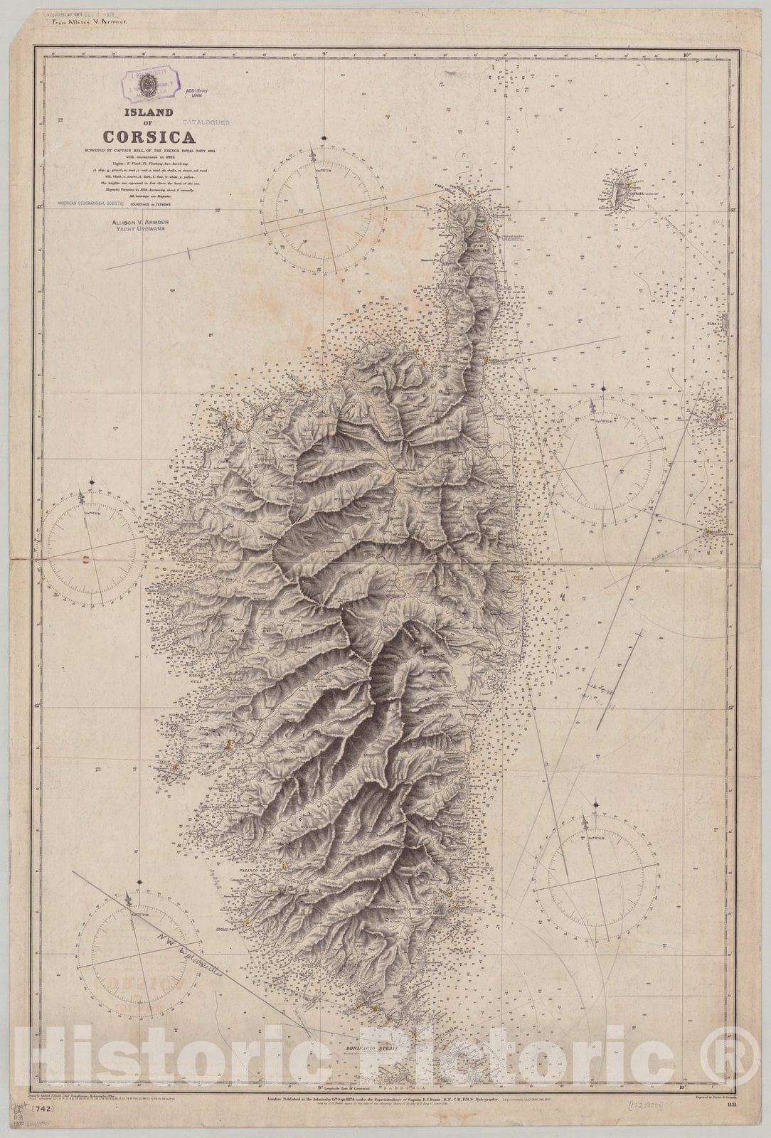 Map : Corsica 1900, Island of Corsica , Antique Vintage Reproduction