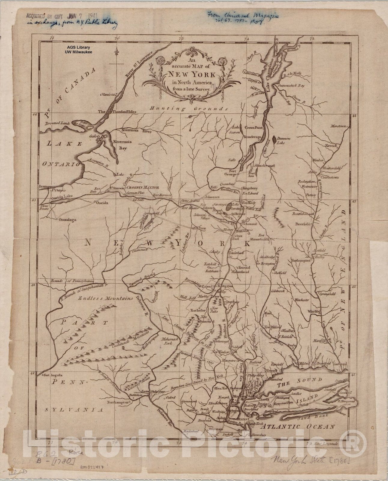 Map : New York 1780, An Accurate map of New York in North America, from a late survey, Antique Vintage Reproduction