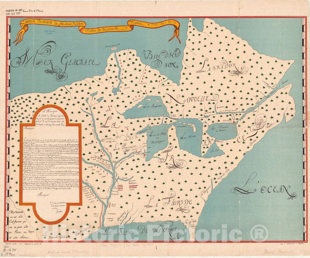 Historic Map : North America 1674 1896, Nouvelle decouverte de plusieurs nations dans la Nouvelle France en l'annee 1673 et 1674. Joliet's map, 1674, Antique Vintage Reproduction