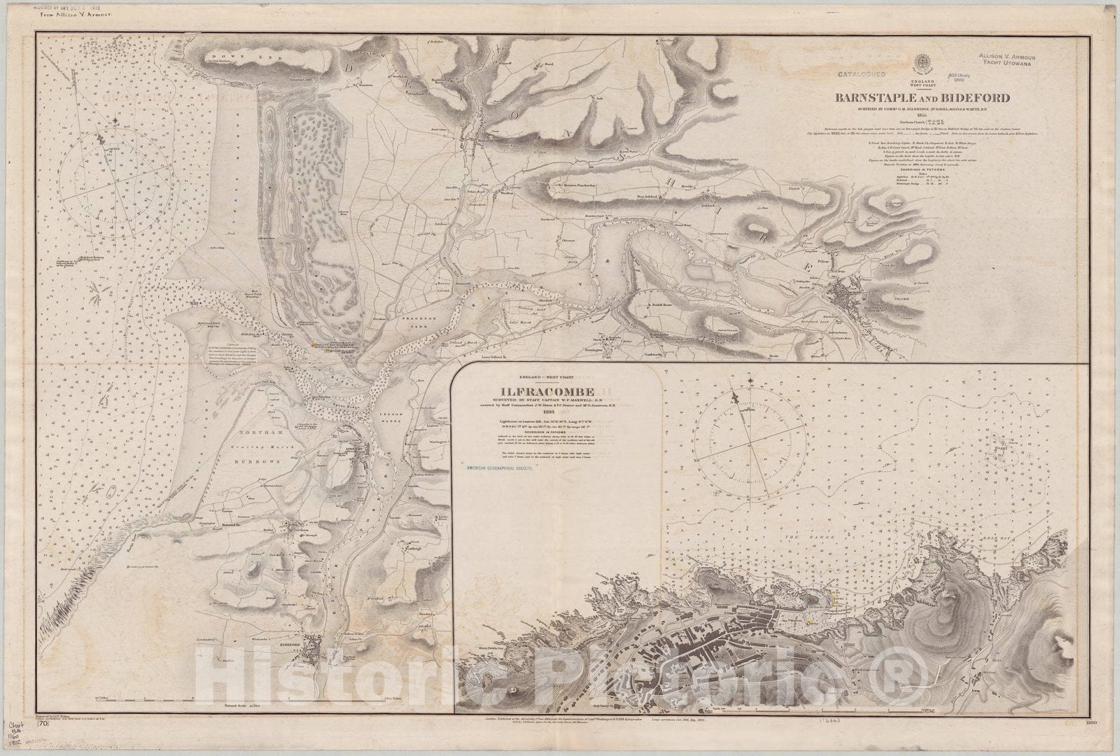 Map : England, west coast 1902, England, west coast, Barnstaple and Bideford , Antique Vintage Reproduction