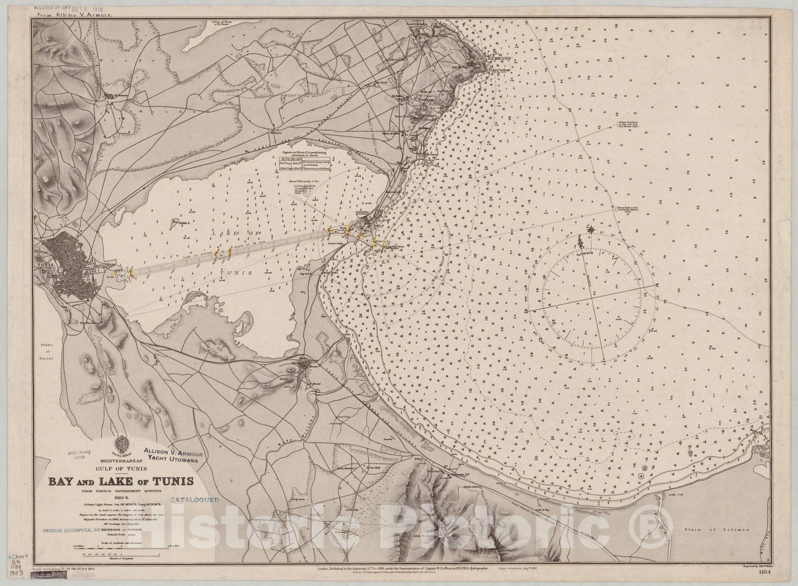 Map : Gulf of Tunis 1903, Mediterranean, Gulf of Tunis, Bay and Lake of Tunis , Antique Vintage Reproduction