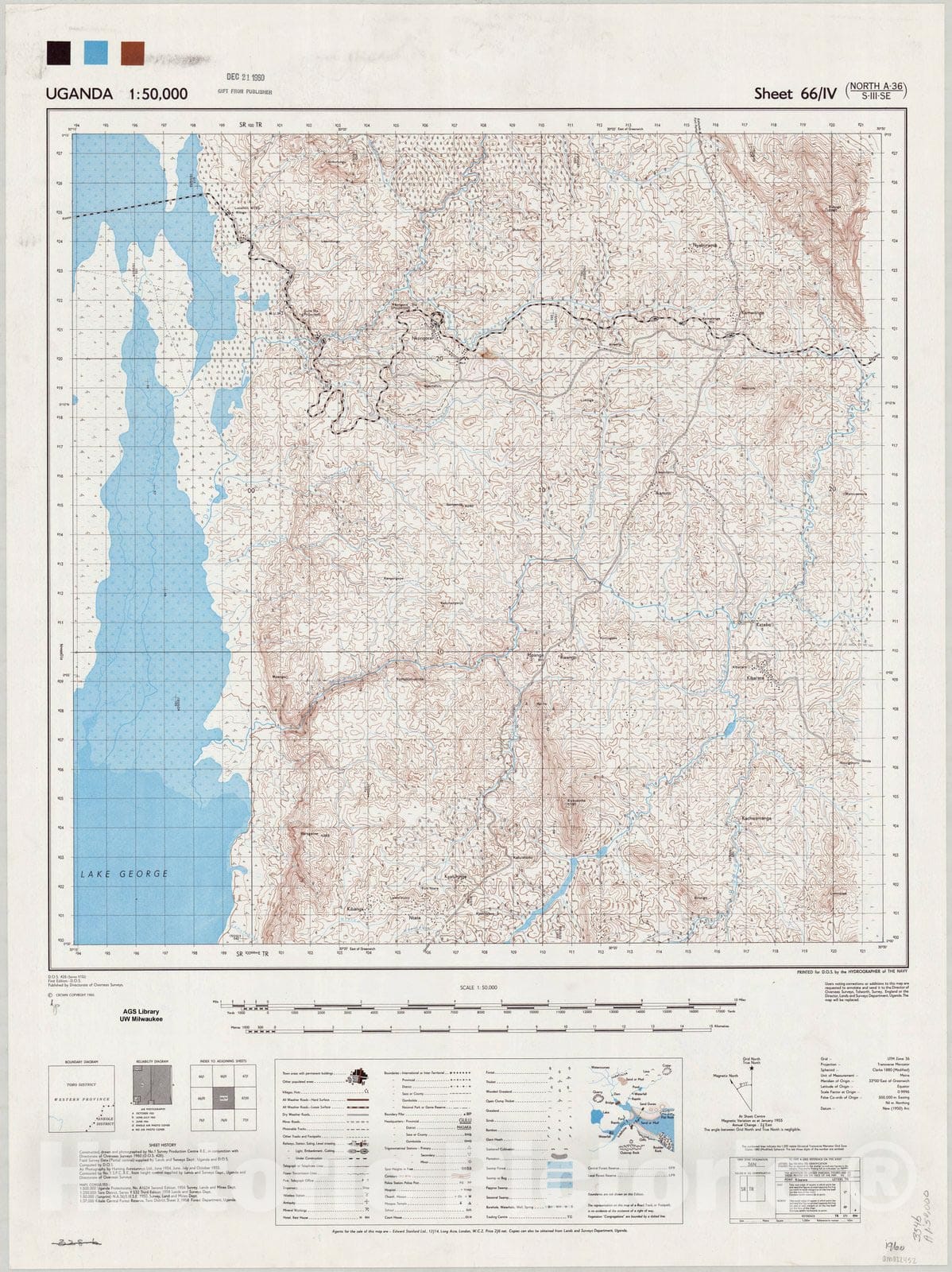 Map : Lake George region, Uganda 1952, [Lake George region], sheet 66, Antique Vintage Reproduction