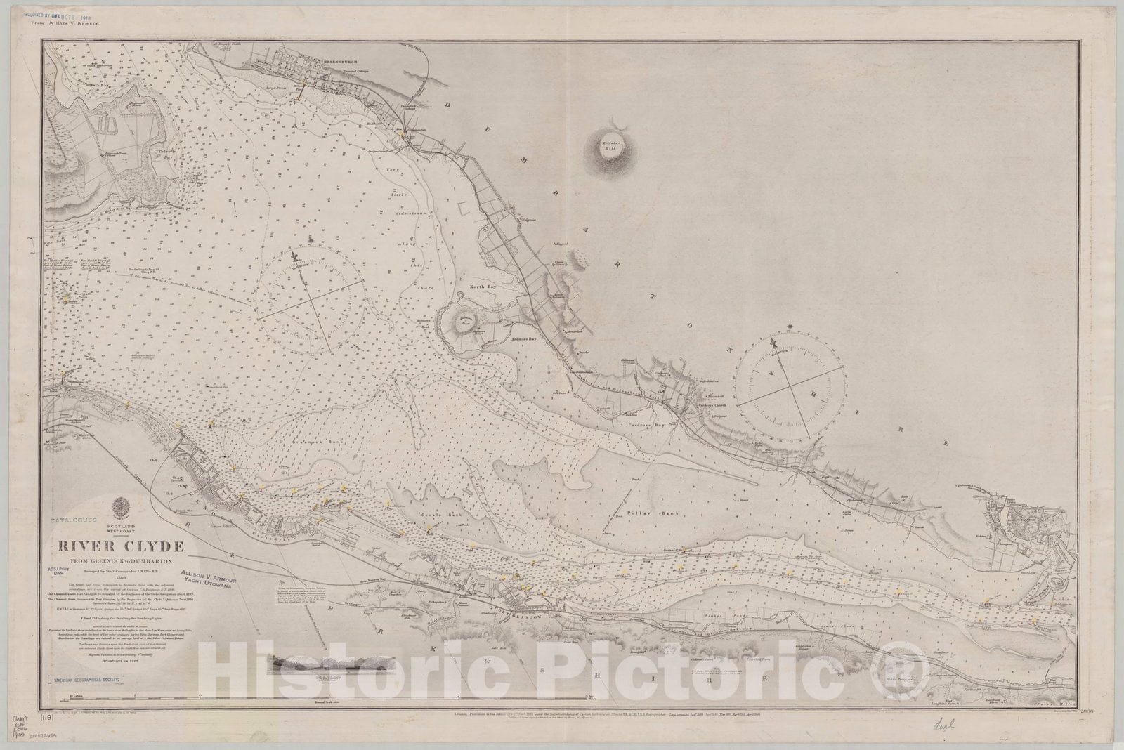 Map : Scotland, west coast 1905, Scotland, west coast, River Clyde, from Greenock to Dumbarton , Antique Vintage Reproduction