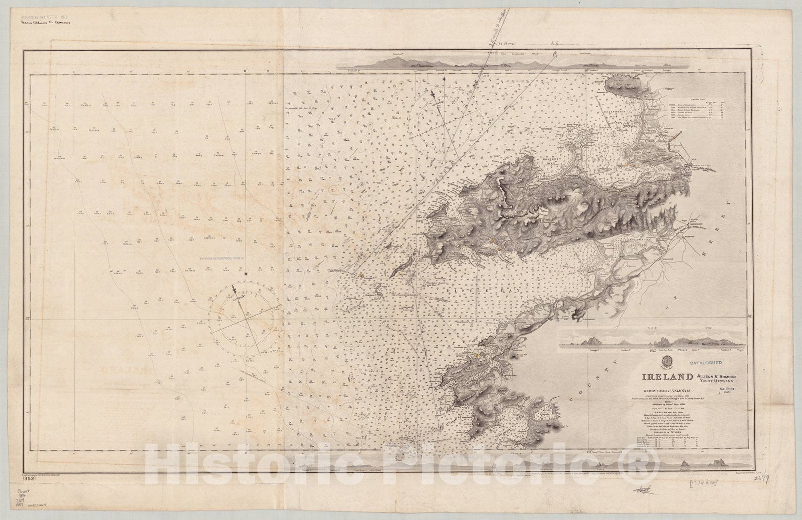 Map : Ireland 1887, Ireland, Kerry Head to Valentia , Antique Vintage Reproduction