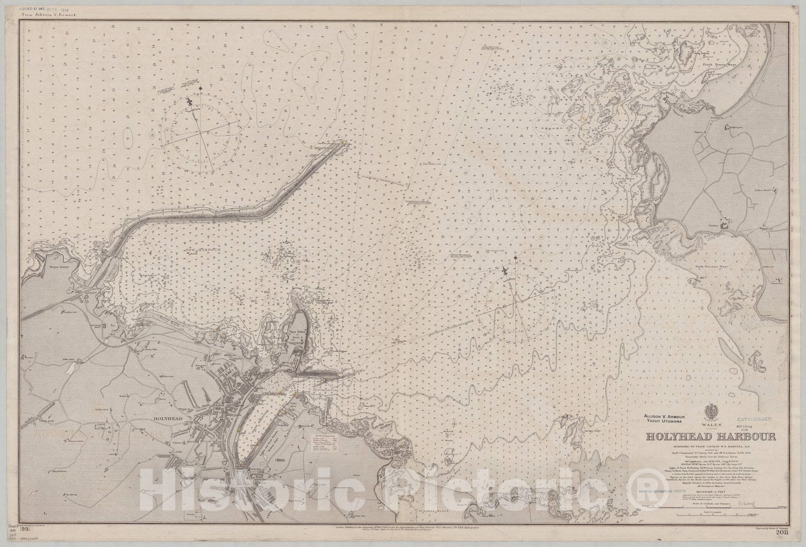 Map : Holyhead, Wales 1901, Wales, Holyhead Harbour , Antique Vintage Reproduction