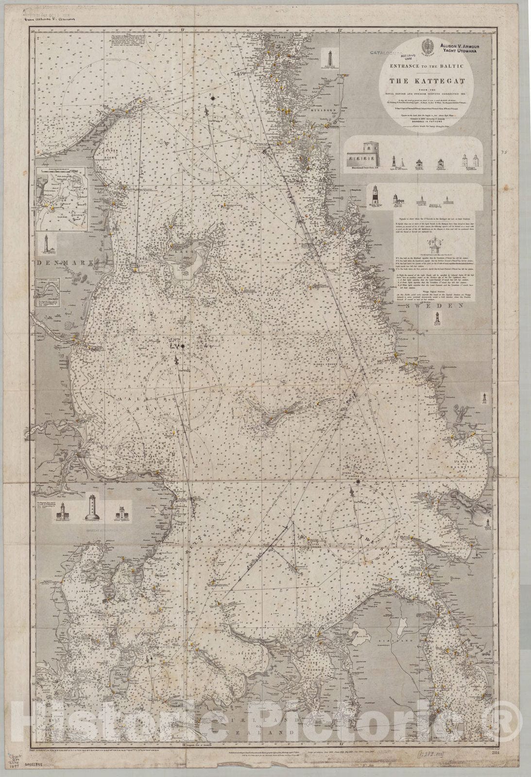 Map : Kattegat, Denmark and Sweden 1899, Entrance to the Baltic, the Kattegat , Antique Vintage Reproduction