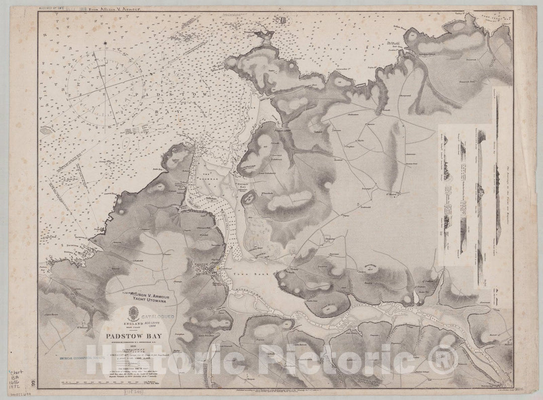 Map : England, west coast 1872, England west coast, Padstow Bay , Antique Vintage Reproduction