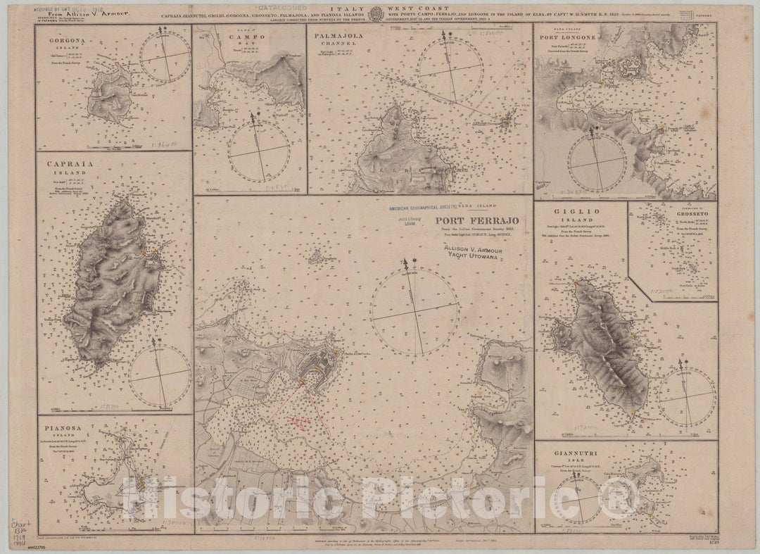 Map : Italy, west coast 1894, Antique Vintage Reproduction