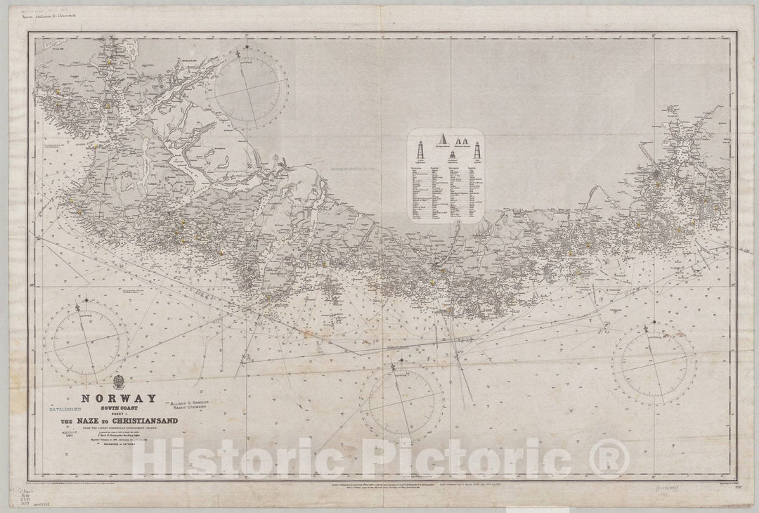 Map : Norway, south coast 1899, Norway, south coast, sheet 1, the Naze to Christiansand , Antique Vintage Reproduction