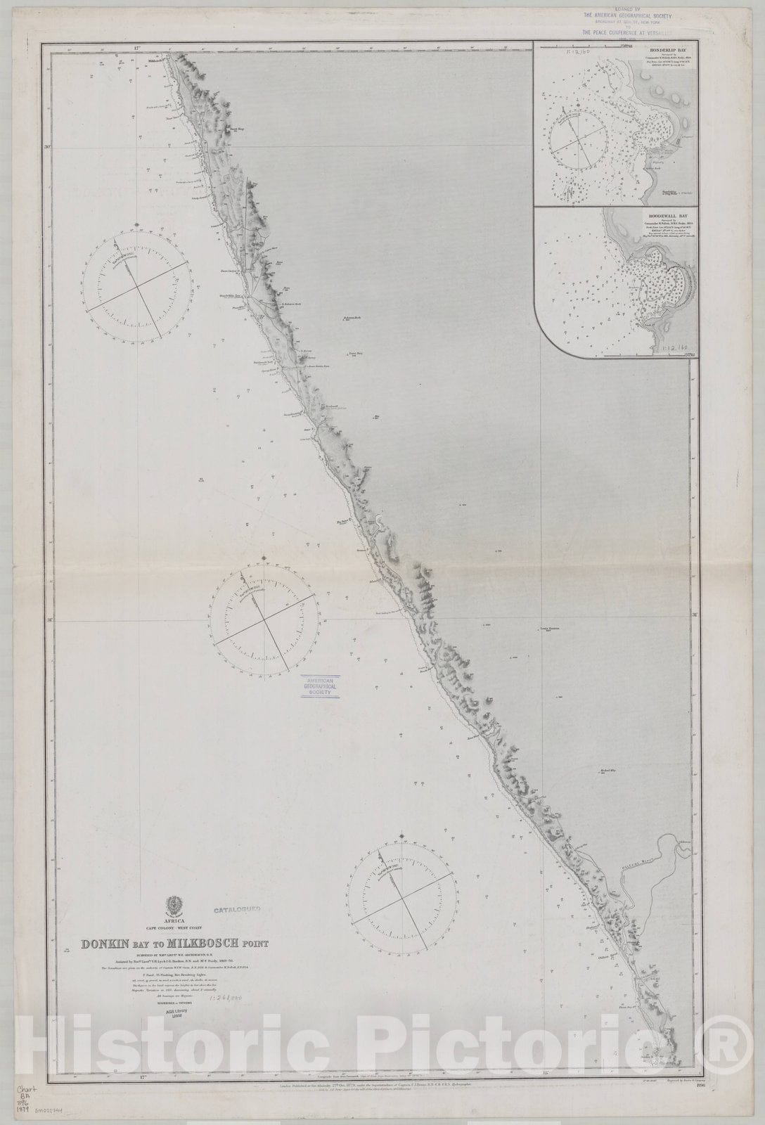 Map : Cape Colony, South Africa 1879, Africa, Cape Colony, west coast, Donkin Bay to Milkbosch Point , Antique Vintage Reproduction