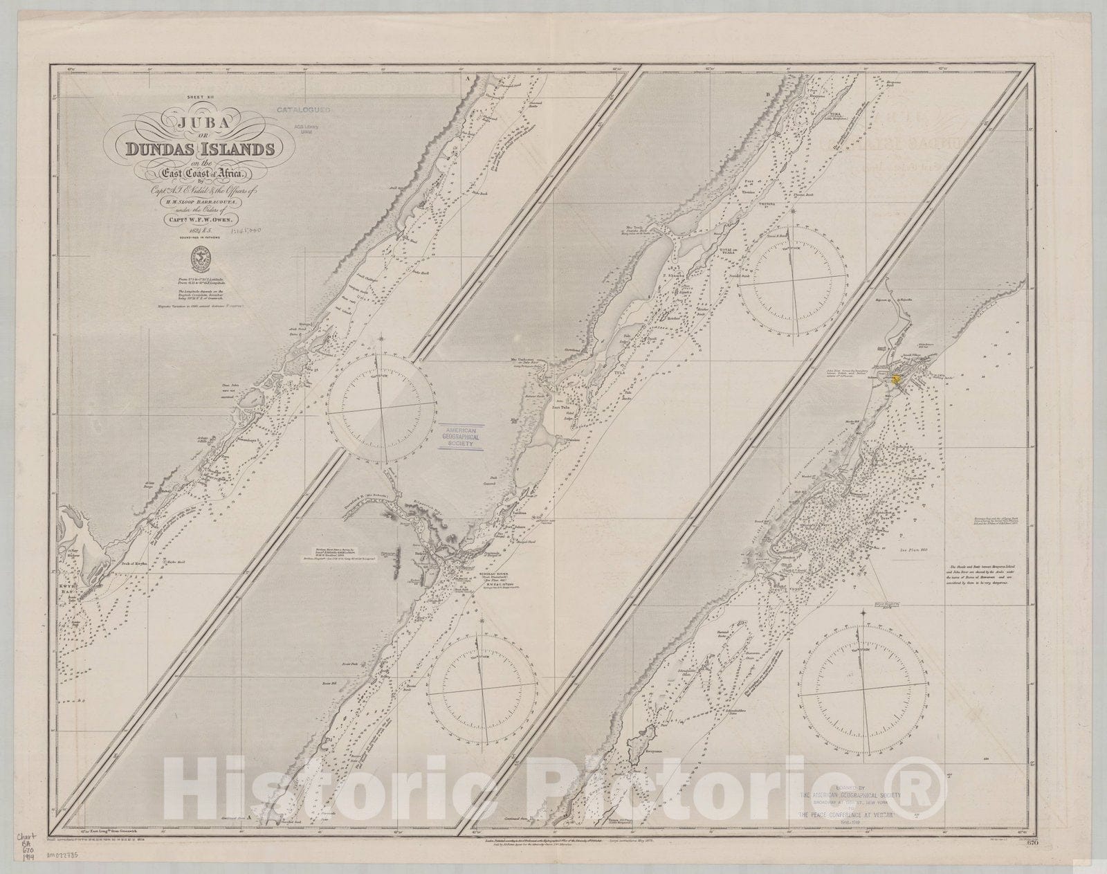 Map : Africa, east coast 1914, Sheet XII, Juba or Dundas Islands on the east coast of Africa , Antique Vintage Reproduction