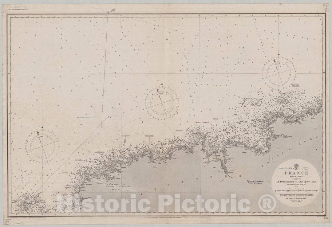 Map : France, south coast 1890, France, south coast, sheet VIII, Ile d'Ouessant to les Sept Iles , Antique Vintage Reproduction