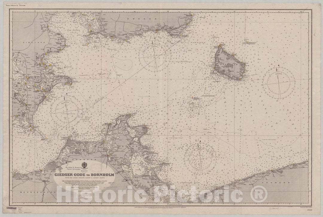 Map : Gedser, Denmark 1898, Baltic, Giedser Odde to Bornholm , Antique Vintage Reproduction