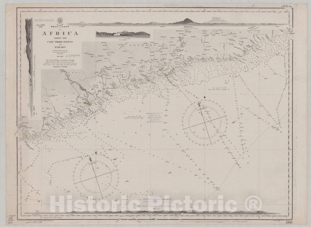 Map : Africa, west coast 1915, West coast of Africa, sheet XIII, Cape Three Points to Barako , Antique Vintage Reproduction