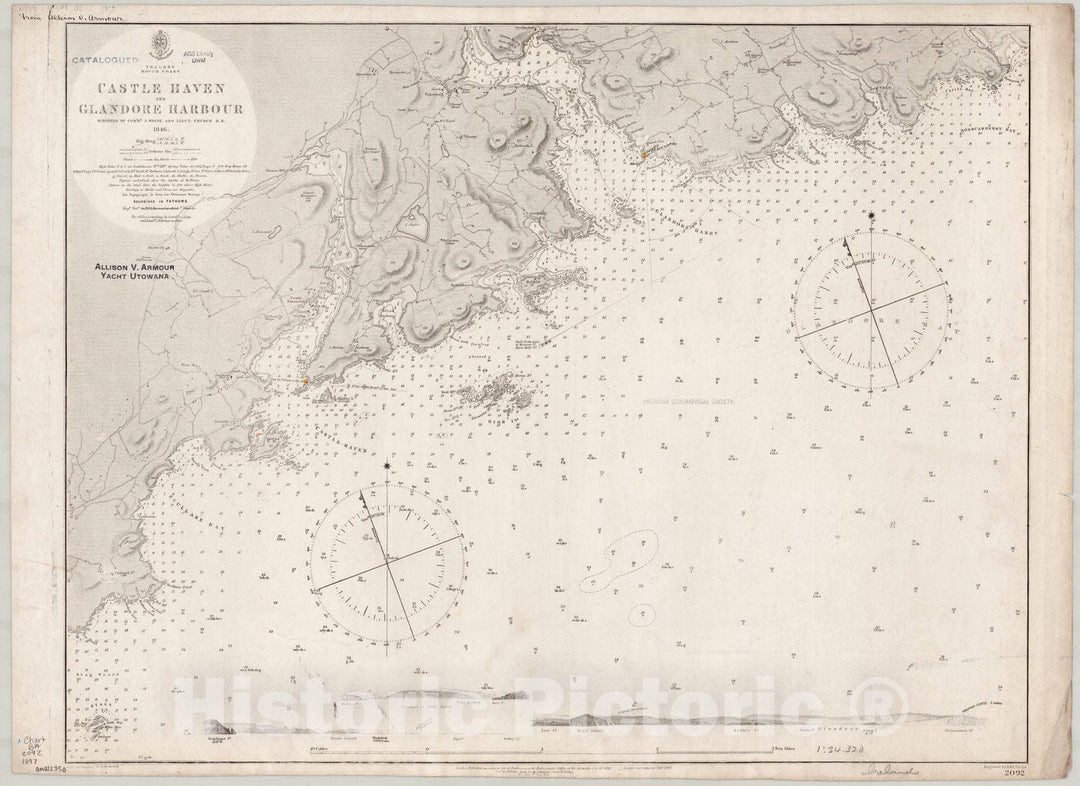 Map : Ireland, south coast 1897, Ireland, south coast, Castle Haven and Glandore Harbour , Antique Vintage Reproduction