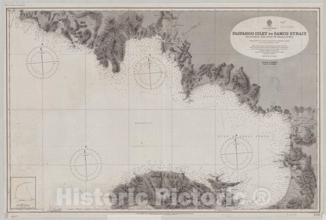 Map : Turkey 1905, Asia Minor, Paspargo Islet to Samos Strait, including the Gulf of Skala Nuova , Antique Vintage Reproduction