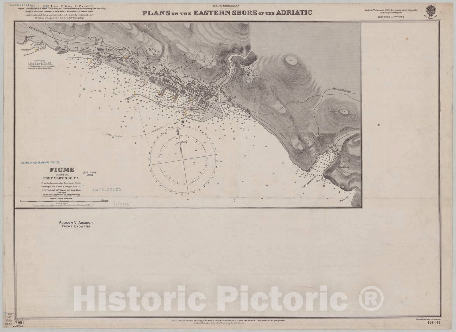 Map : Croatia, Adriatic coast 1900, Mediterranean, plans of the eastern shore of the Adriatic , Antique Vintage Reproduction