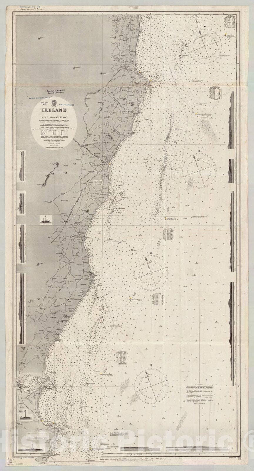 Map : Ireland coast 1897, Ireland, Wexford to Wicklow , Antique Vintage Reproduction