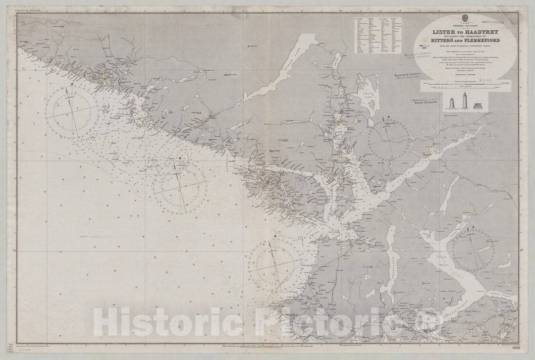 Map : Norway, southwest coast 1909, Norway, s.w. coast, Lister to Haadyret, including the approaches to Hittero and Flekkefiord , Antique Vintage Reproduction