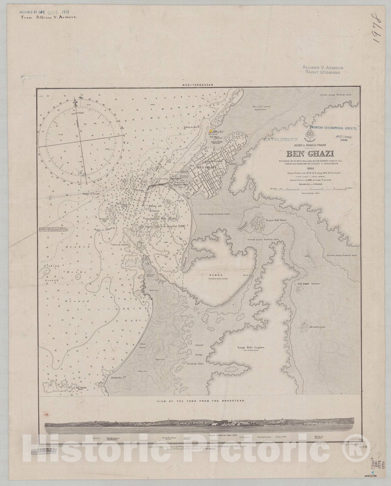 Map : Banghazi, Libya 1890, Africa north coast, Ben Ghazi , Antique Vintage Reproduction